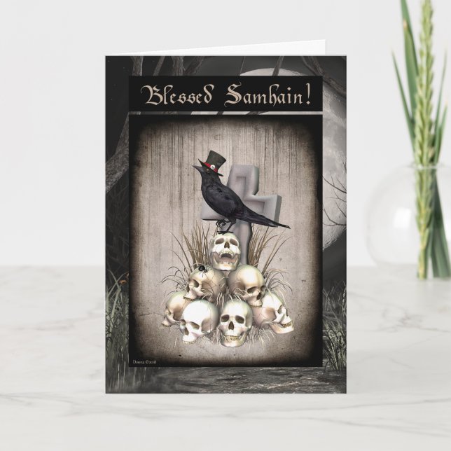 Tarjeta de Samhain Blank de Raven y Skulls mágicos (Anverso)