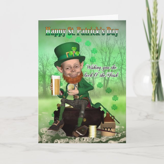 Tarjeta de San Patricio - Con Leprechaun (Anverso)