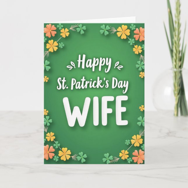Tarjeta de San Patricio para esposa con patrón de  (Anverso)