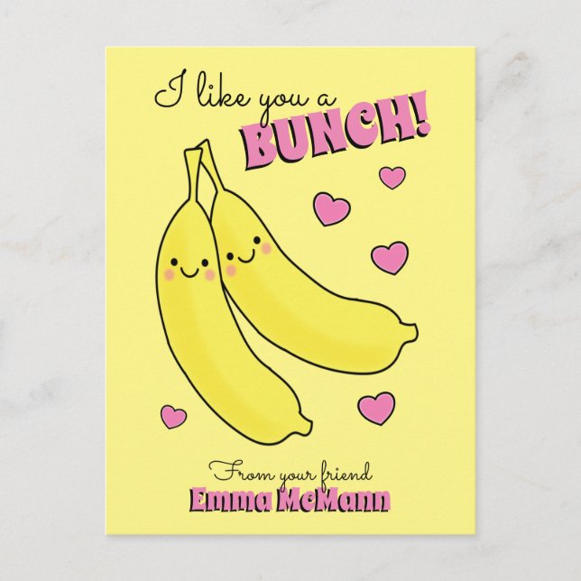 Tarjeta de San Valentín Banana Cute Kids Classroom (Anverso)