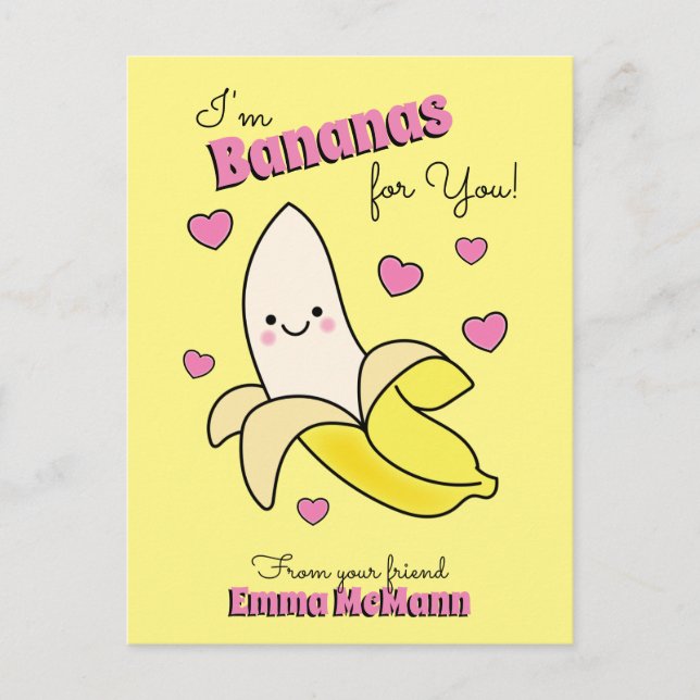 Tarjeta de San Valentín Banana Cute Kids Classroom (Anverso)