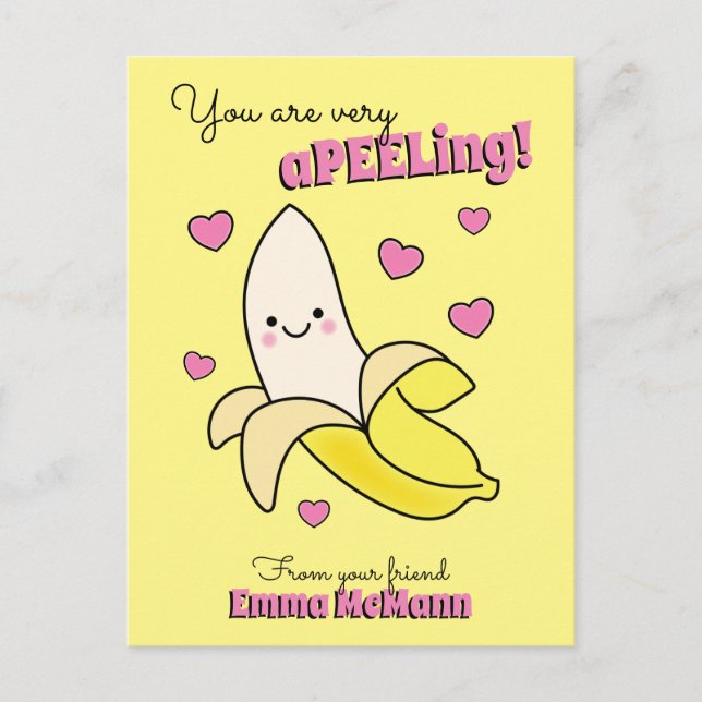 Tarjeta de San Valentín Banana Cute Kids Classroom (Anverso)