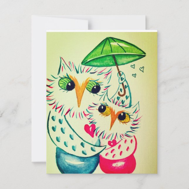 Tarjeta de San Valentín, búhos de acuarela (Anverso)