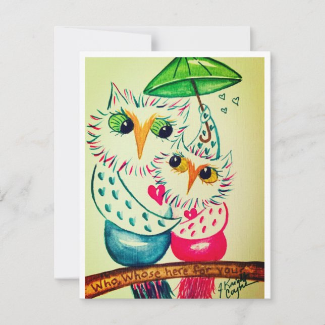 Tarjeta de San Valentín, búhos de acuarela (Anverso)