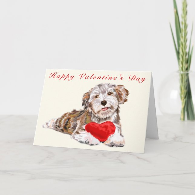 Tarjeta de San Valentín Cachorro con Corazón Regal (Anverso)