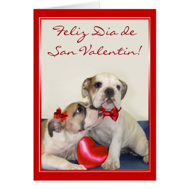Tarjeta de San Valentin con cachorros bulldog (Frente)