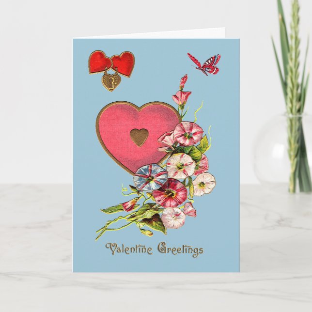 Tarjeta de San Valentín con corazones y flores (Anverso)