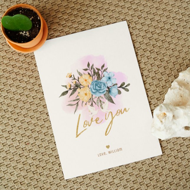 Tarjeta de San Valentín con ramo de flores Te amo  (Subido por el creador)