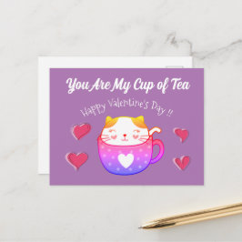 Tarjeta de San Valentín con un gato dentro de una 