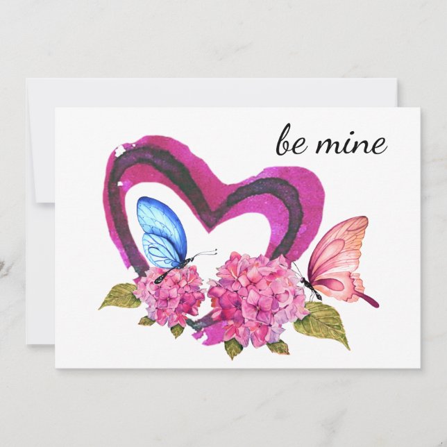 Tarjeta de San Valentín Corazón, Flores y Mariposa (Anverso)