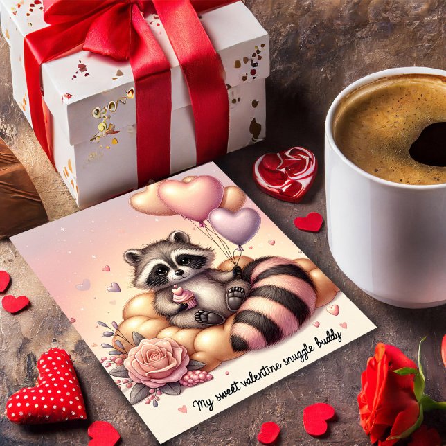 Tarjeta de San Valentín Cupcake Delight Raccoon (Subido por el creador)