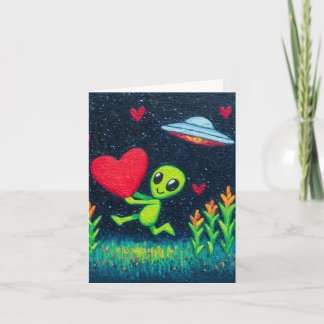 Tarjeta de San Valentín de Alien Verde 4x6