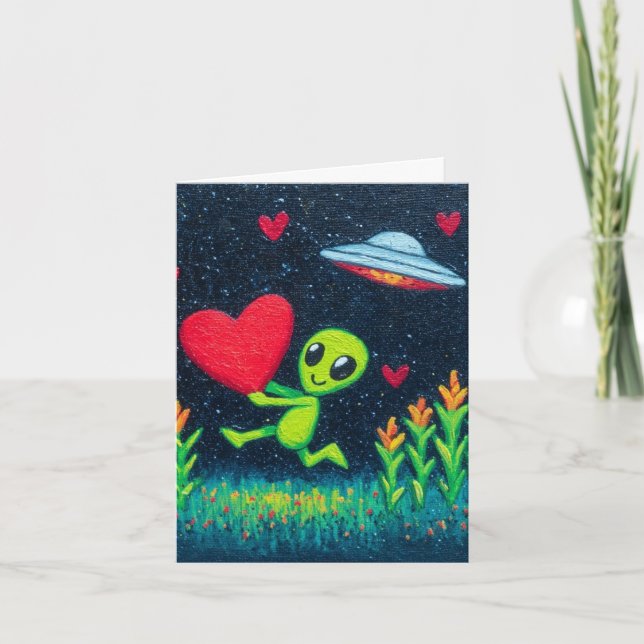 Tarjeta de San Valentín de Alien Verde 4x6 (Anverso)