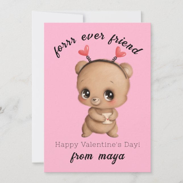 Tarjeta de San Valentín de aula de oso lindo (Anverso)