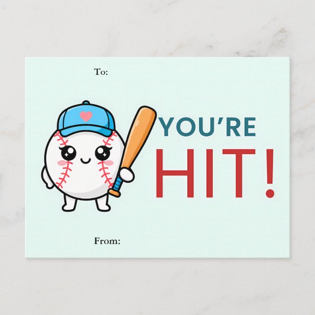 Tarjeta de San Valentín de béisbol You're a Hit (Anverso)