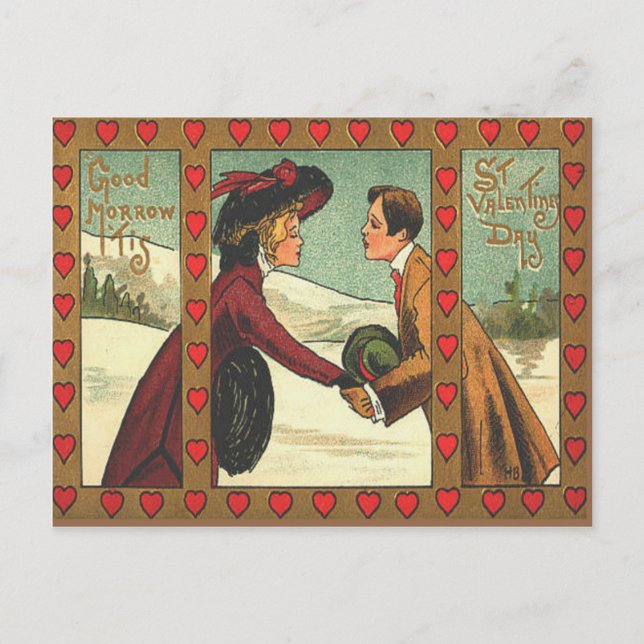 Tarjeta de San Valentín de Besada de Pareja Retro  (Anverso)