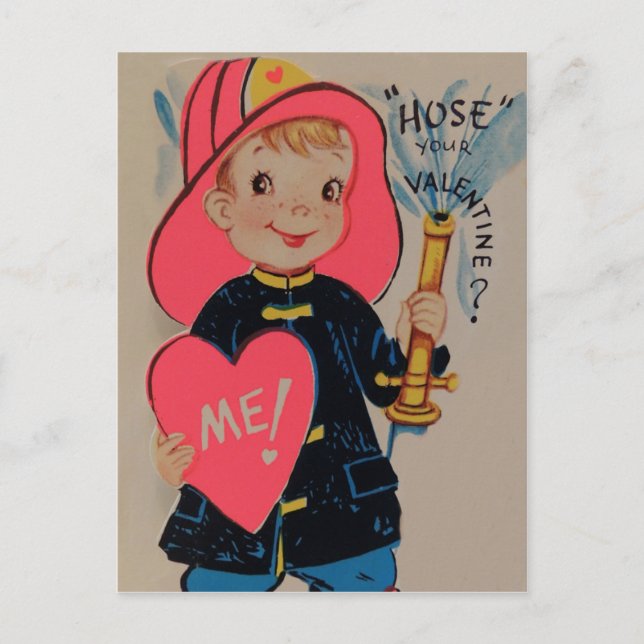 Tarjeta de San Valentín de Bombero Retro Vintage (Anverso)