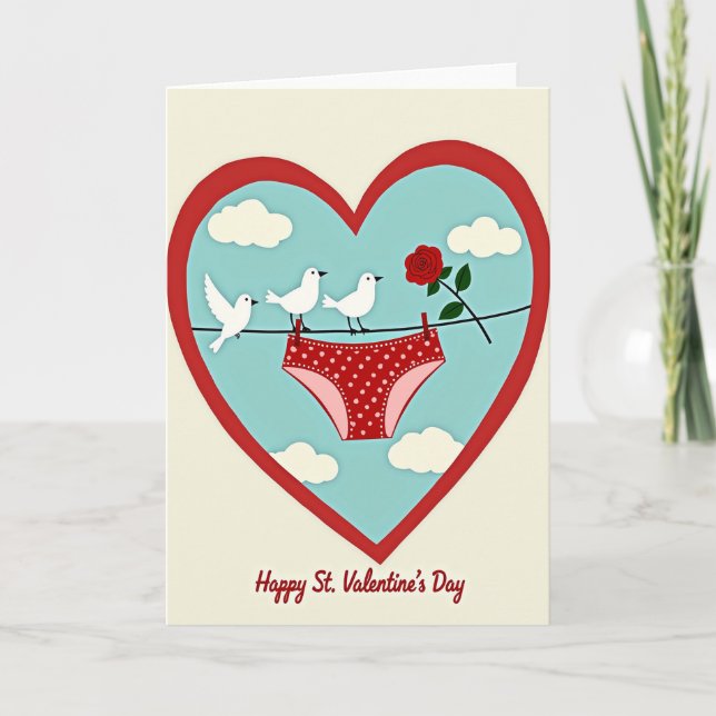 Tarjeta de San Valentín de Bragas Rojas Rosa (Anverso)