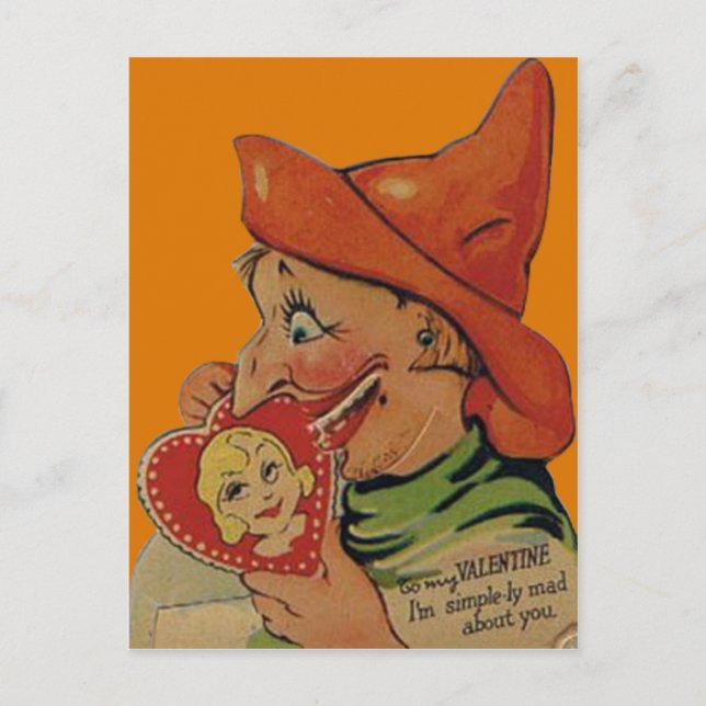 Tarjeta de San Valentín de Bruja de Halloween Retr (Anverso)