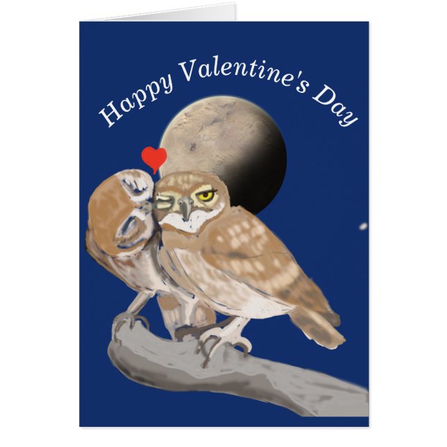 Tarjeta de San Valentín de búho besante (Frente)