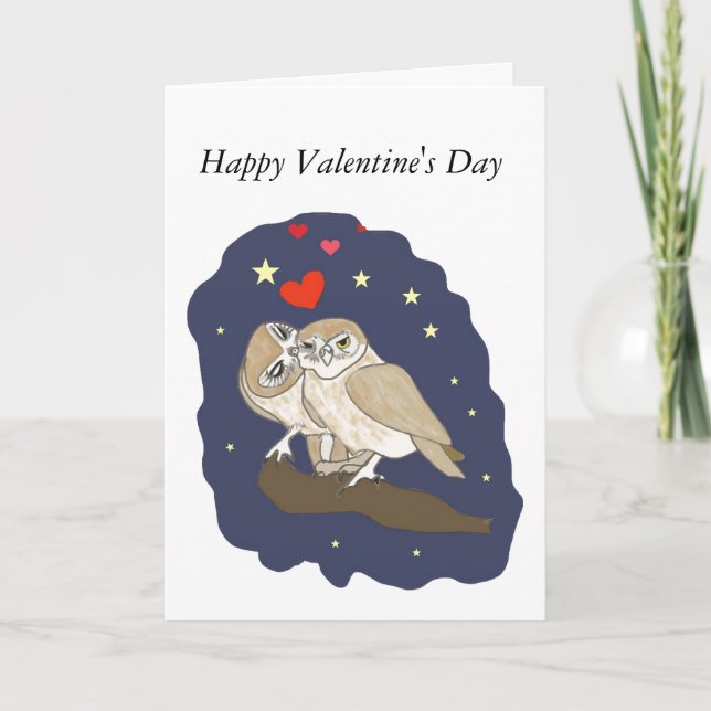 Tarjeta de San Valentín de búho besante (Anverso)