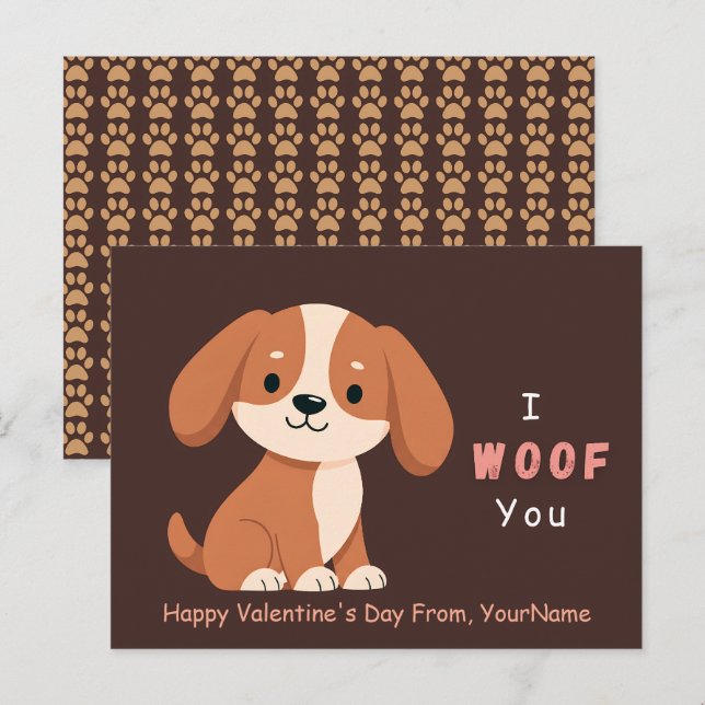 Tarjeta de San Valentín de cachorro adorable con j (Anverso / Reverso)