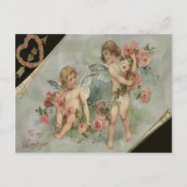 Tarjeta de San Valentín de Cherubs Victorianos Ret (Anverso)