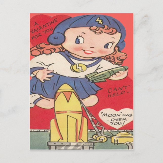 Tarjeta de San Valentín de Chica del espacio retro (Anverso)