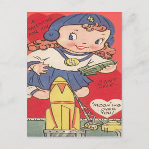 Tarjeta de San Valentín de Chica Espacial Retro Vi