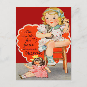 Tarjeta de San Valentín de Chica Retro Antigua en
