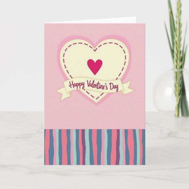 Tarjeta de San Valentín de corazón cosido a rayas (Anverso)