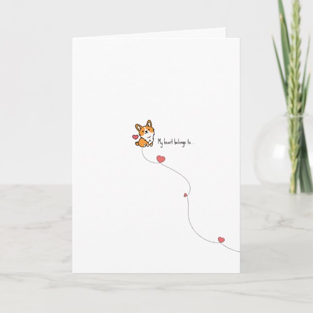 Tarjeta de San Valentín de Corgi Kawaii con Castig (Anverso)