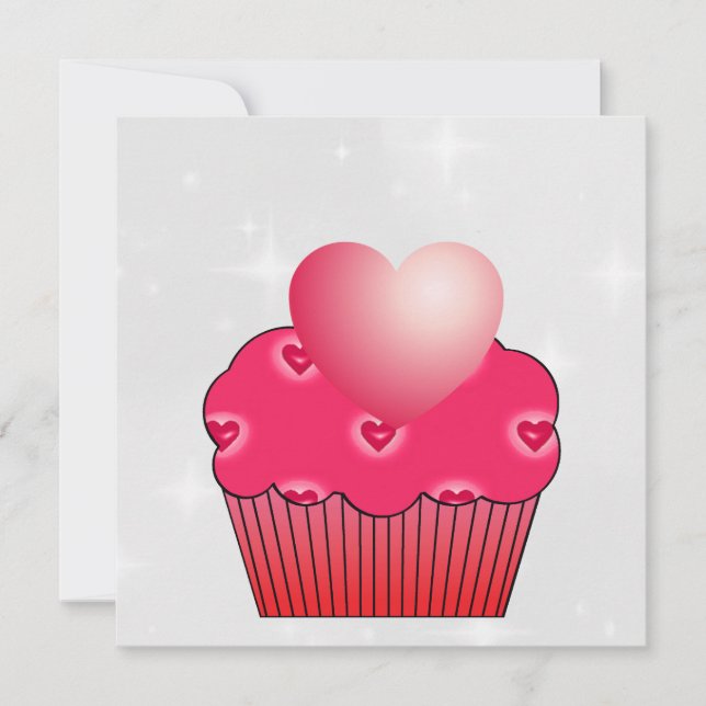 Tarjeta de San Valentín de Cupcake Rosa con Corazo (Anverso)
