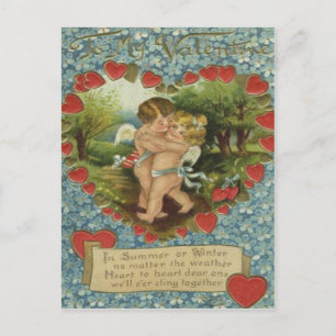 Tarjeta de San Valentín de Cupidos besándose Vinta