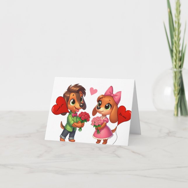 Tarjeta de San Valentín de Dachshund Adorable (Anverso)