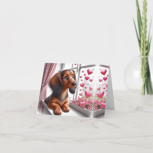 Tarjeta de San Valentín de Dachshund 'Sé Mía' (Anverso)