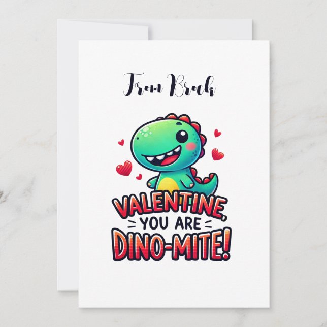 Tarjeta de San Valentín de Dinosaurio para Niños (Anverso)