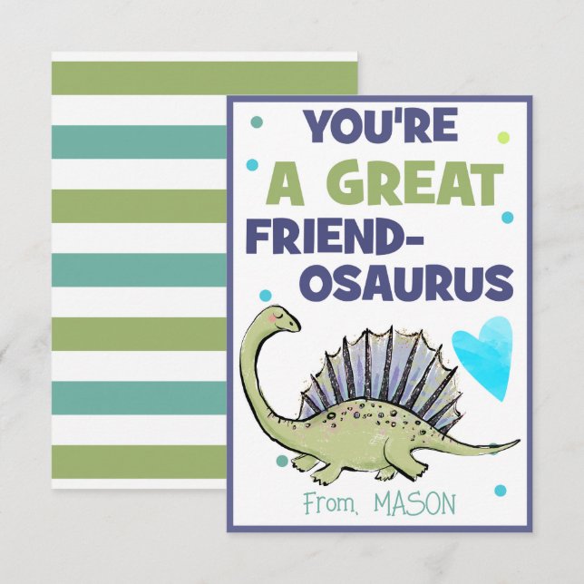 Tarjeta de San Valentín de Dinosaurio para Niños A (Anverso / Reverso)