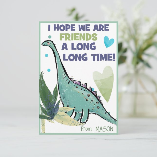 Tarjeta de San Valentín de Dinosaurio para niños a (Anverso de pie)