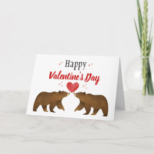 Tarjeta de San Valentín de dos osos y corazones