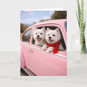 Tarjeta de San Valentín de dos perros Westie en un