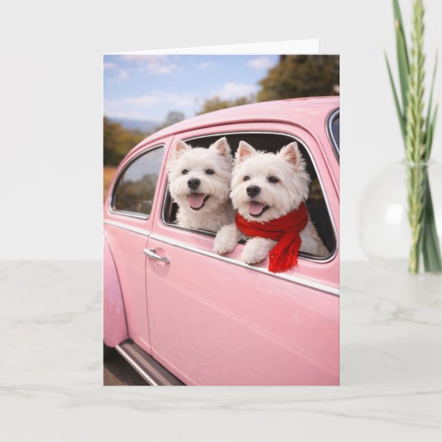 Tarjeta de San Valentín de dos perros Westie en un (Anverso)