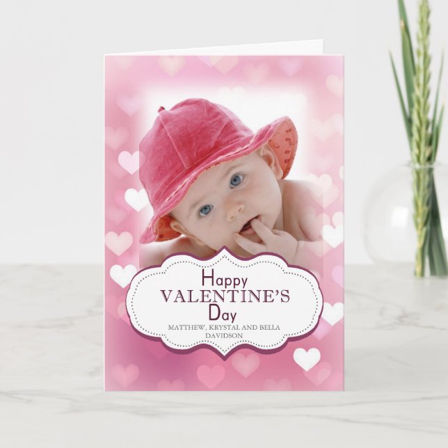 Tarjeta de San Valentín de foto de corazones rosad (Anverso)