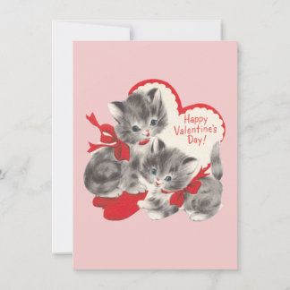 Tarjeta de San Valentín de Gatito Vintage Retro