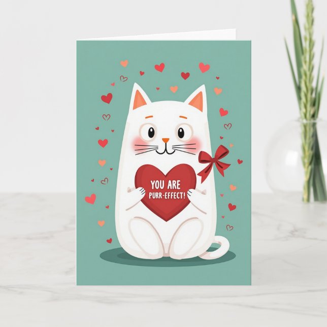 Tarjeta de San Valentín de gato adorable perfecto (Anverso)
