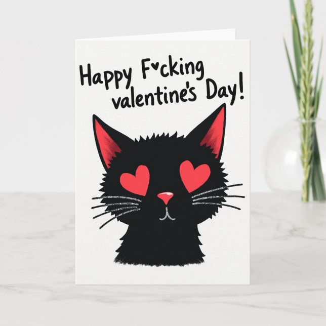 Tarjeta de San Valentín de gato negro grosero (Anverso)