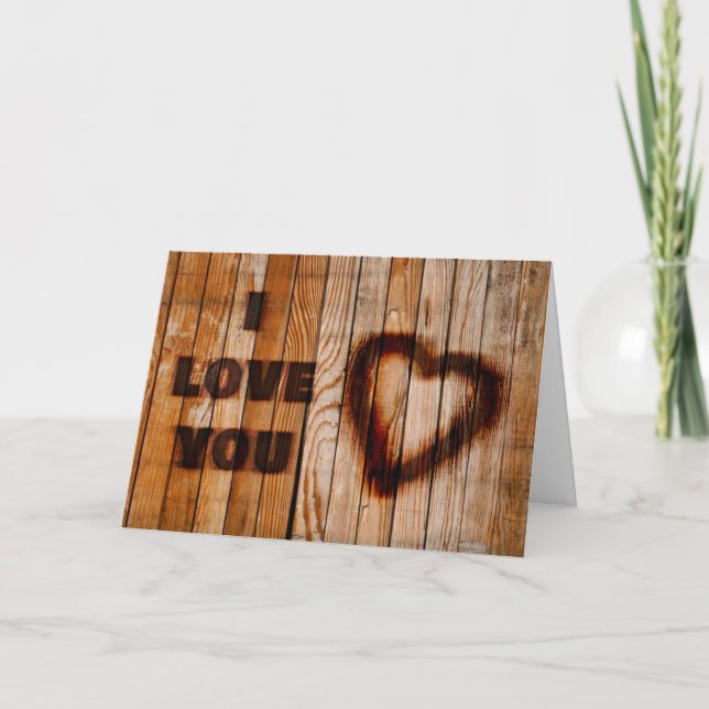 Tarjeta de San Valentín de madera quemada de coraz (Anverso)
