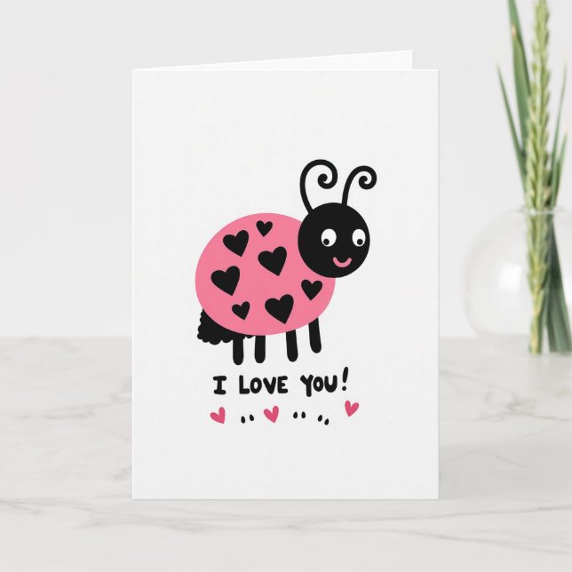 Tarjeta de San Valentín de mariquita rosa (Anverso)
