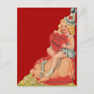 Tarjeta de San Valentín de niña de circo retro vin