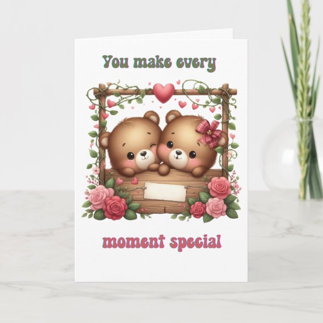 Tarjeta de San Valentín de oso Adorable - Momento  (Anverso)
